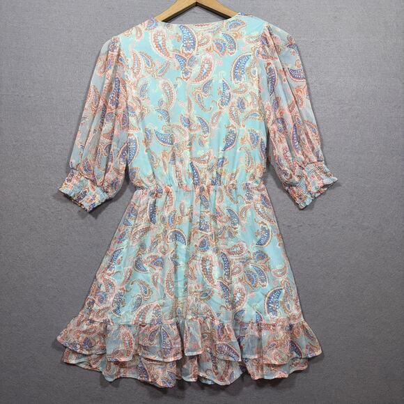 Sienna Sky Pastel Paisley Cinched Waist Ruffle Dress Small Soft Girl Feminine - Picture 2 of 8